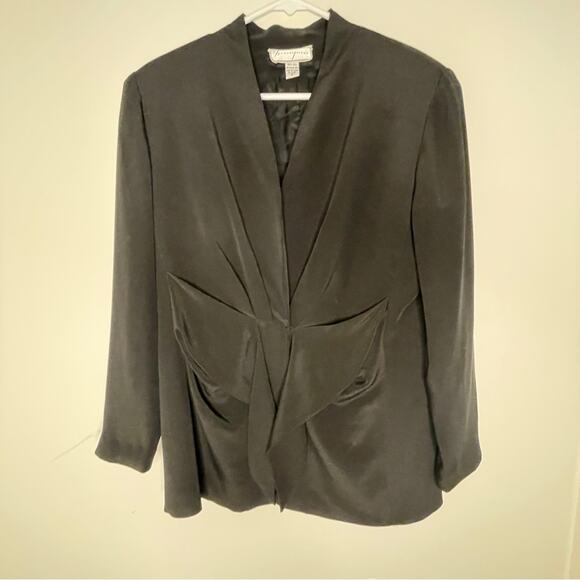 Vintage Y2K Spenser Jeremy Black 100% Silk Oversized Longline Blazer Size 6 - Picture 1 of 8